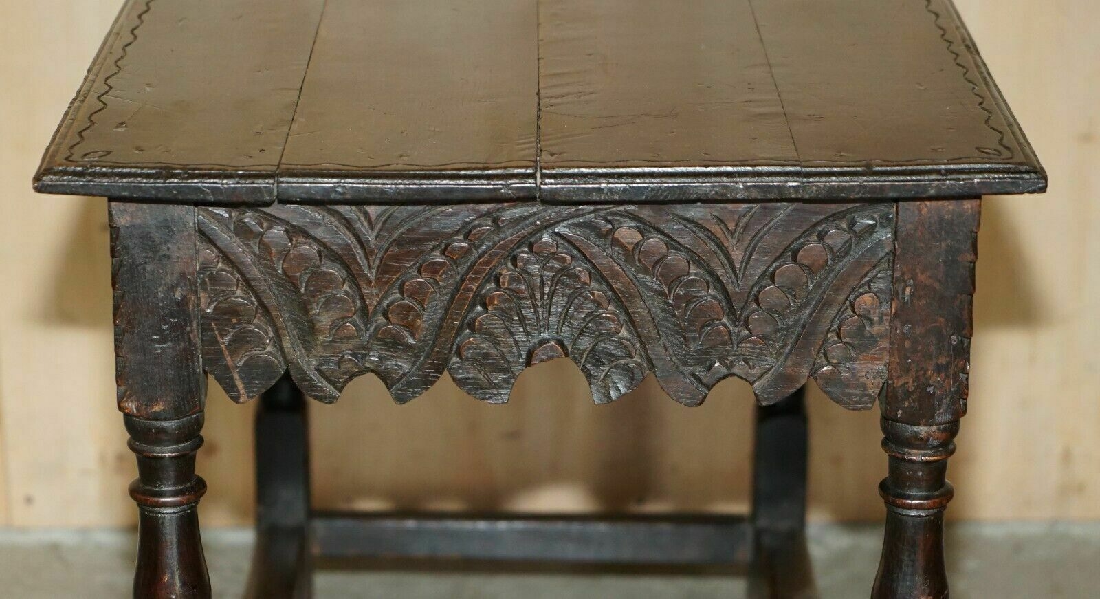 2850.0 Antique English 18th Century Jacobean Centre Table With Ornately Carved Apron photo