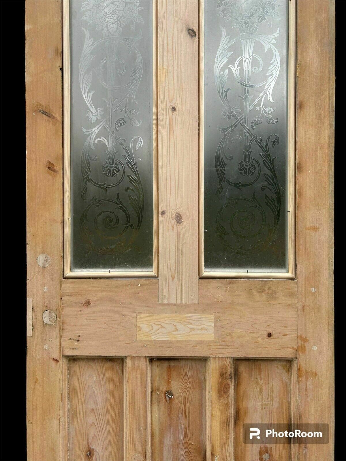 photo for sale Victorian Acid Etched Glass Front Door Antique Period Reclaimed Old Wood Refurb