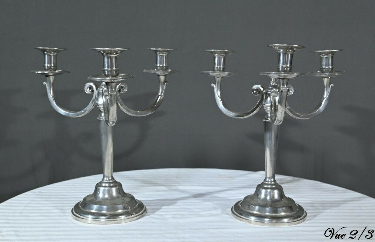 450.0 Pair Of “Le Lingot” Candelabra In Pewter – Mid 20th Century photo