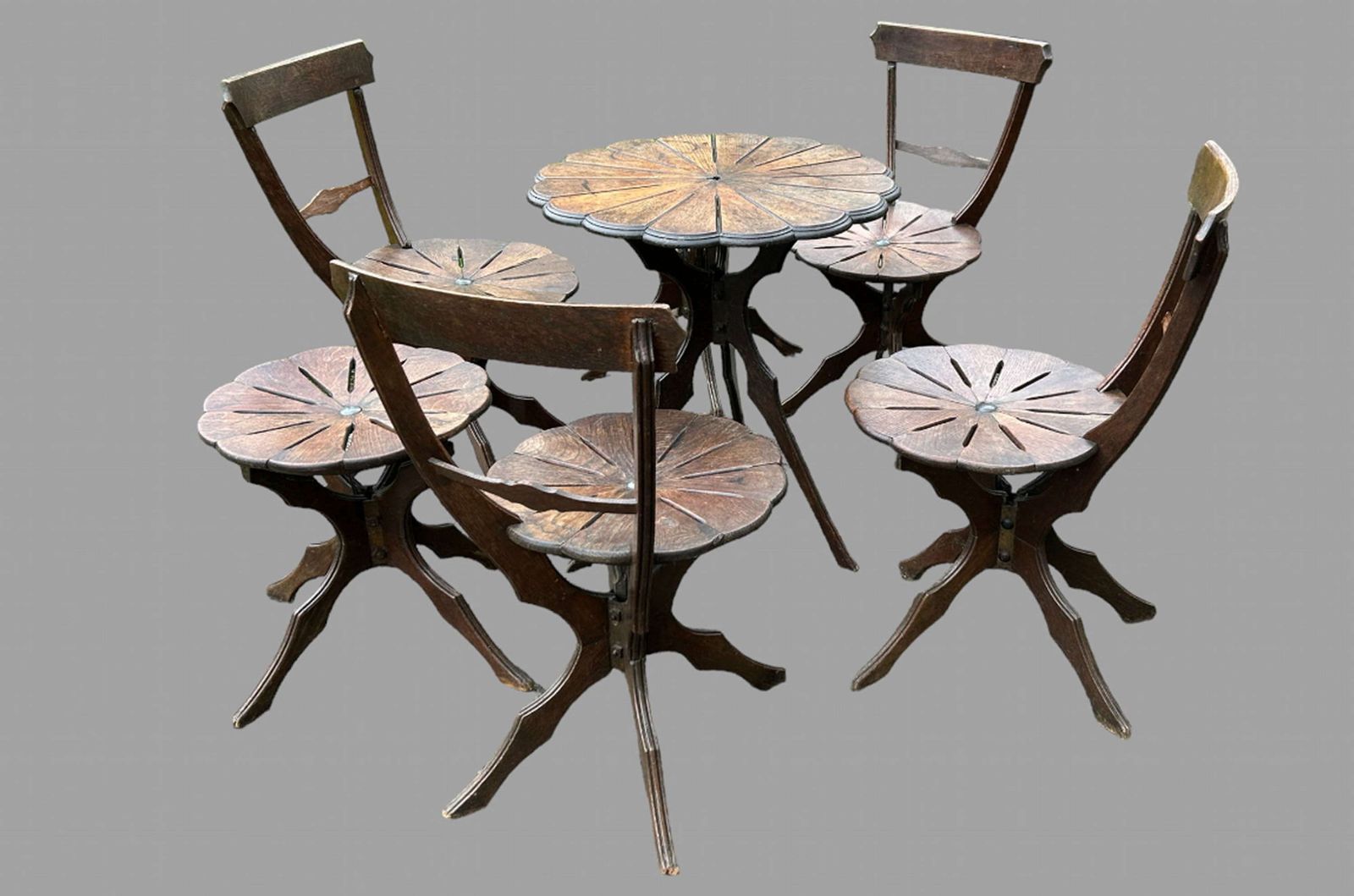 Rare C19th Alpine Carved Oak Parlour Suite (7 Pieces)