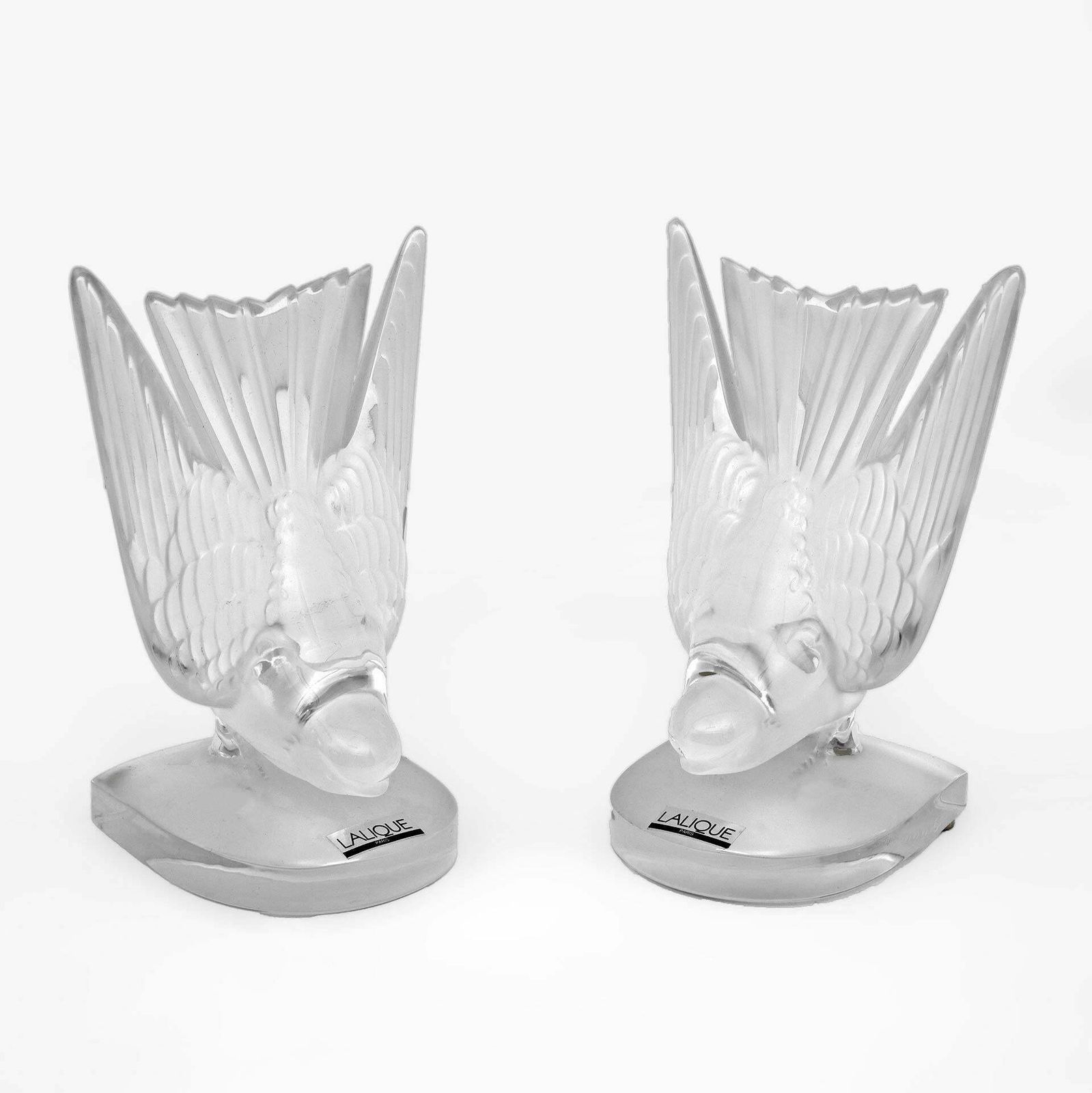 Pair Of Rondini Bookends In Art Deco Crystal By Lalique "Hirondelles" France, 1980s photo furniture