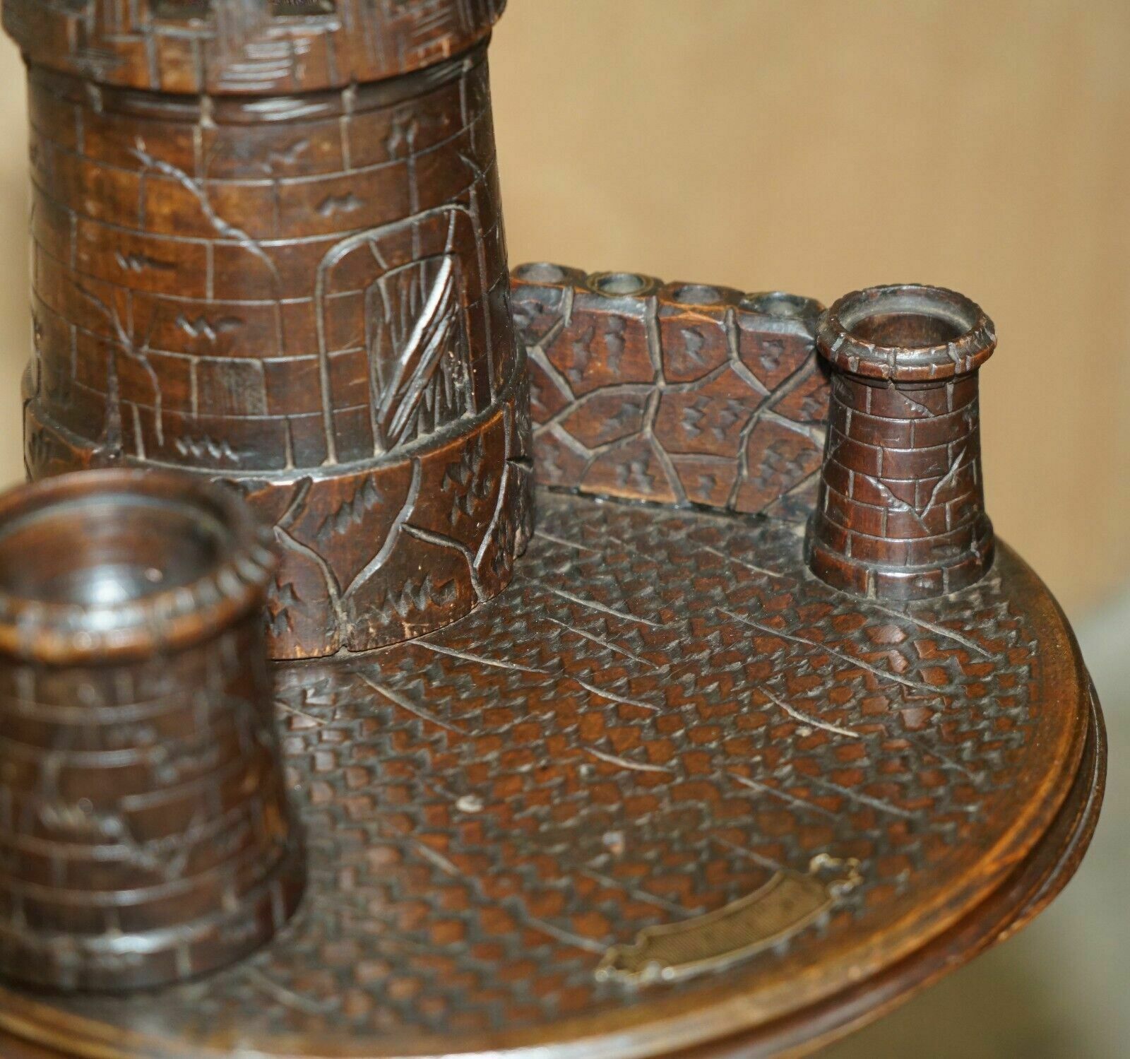 Antique Victorian Smokers Side Table Depicting Castles For Pipes Tobacco Cigars photo Furniture