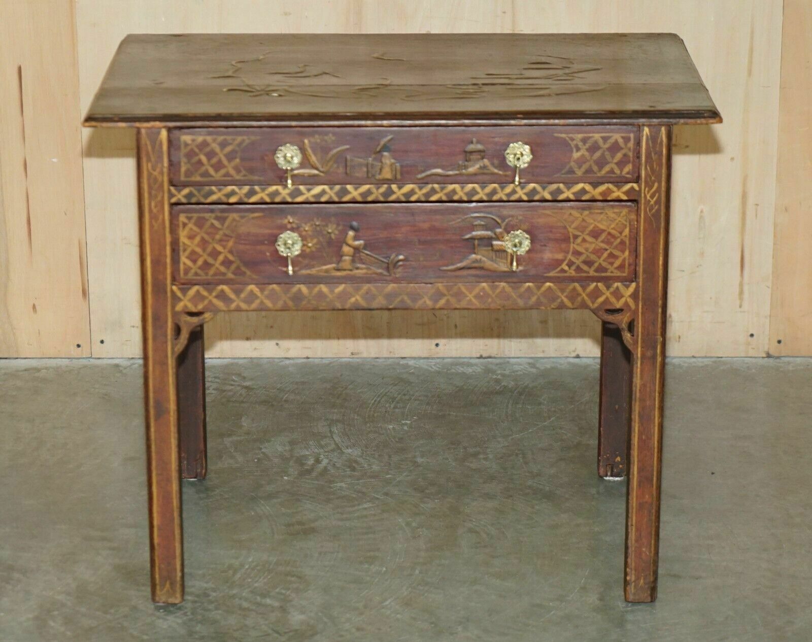 Antique Original George III Red Lacquer & Gilt Japanned Side Table Circa 1760 photo for sale