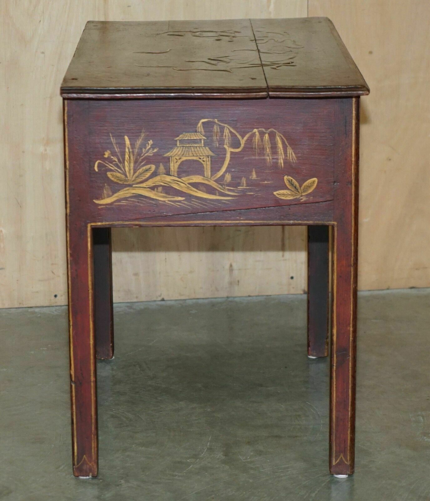 photo buy Antique Original George III Red Lacquer & Gilt Japanned Side Table Circa 1760