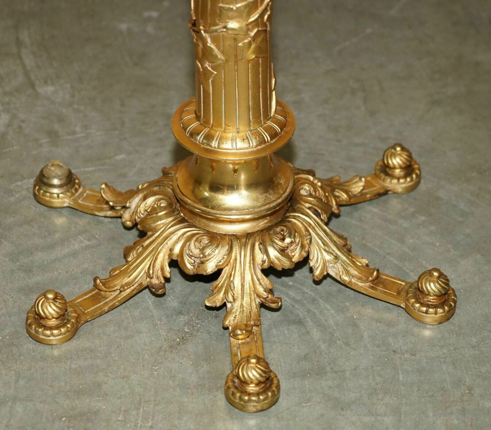 photo for sale Exquisite Antique Circa 1900 Brass Side End Lamp Table With Thick Marble Top