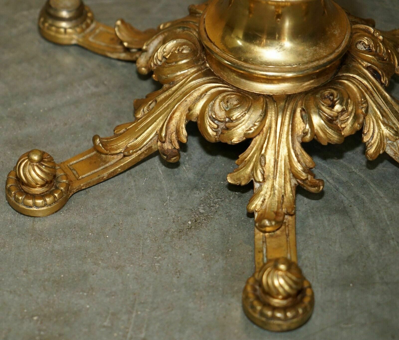 Furniture Exquisite Antique Circa 1900 Brass Side End Lamp Table With Thick Marble Top photo