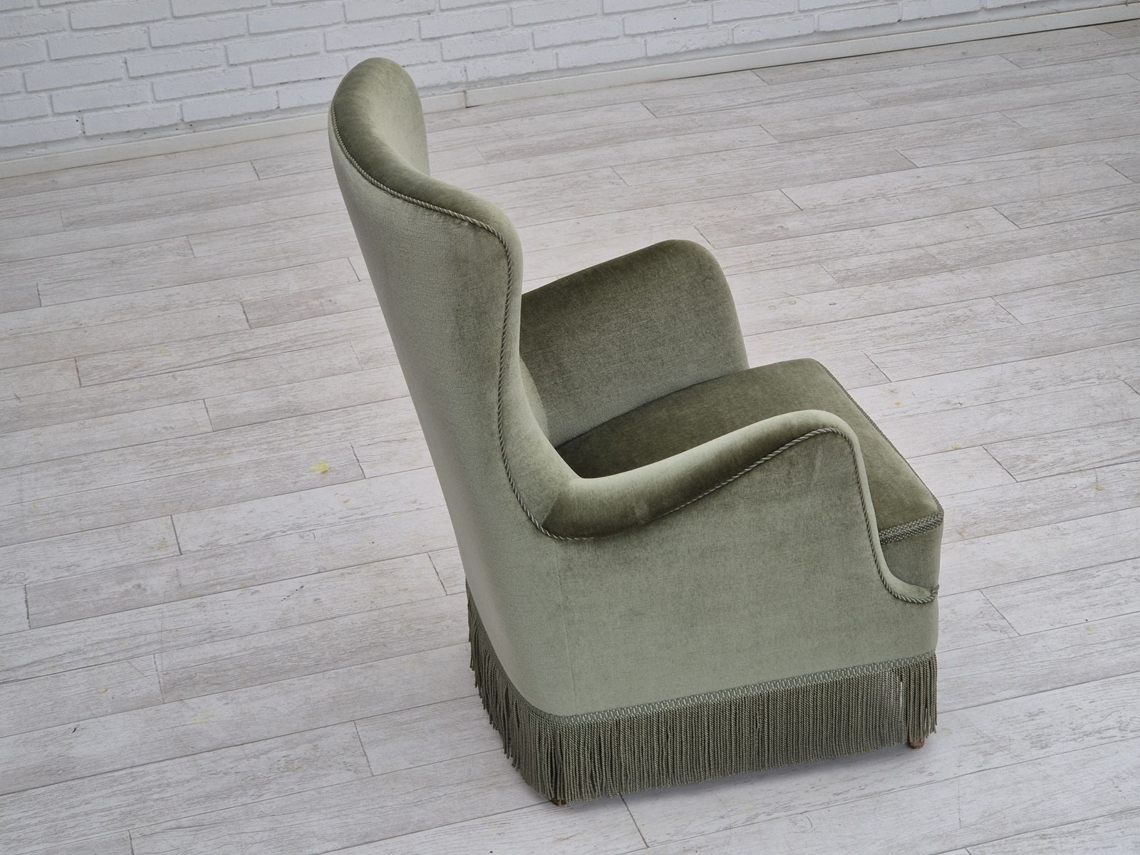 1200.0 1970s, Danish Armchair, Velour, Beech Wood, Original Excellent Condition. photo