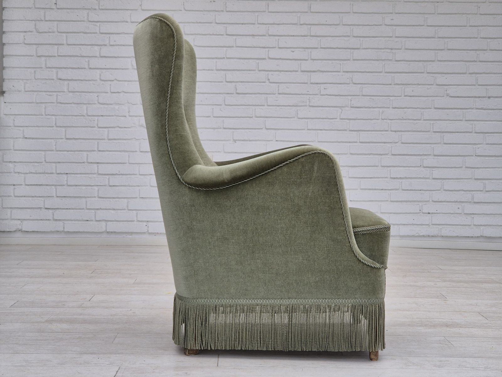 photo buy 1970s, Danish Armchair, Velour, Beech Wood, Original Excellent Condition.