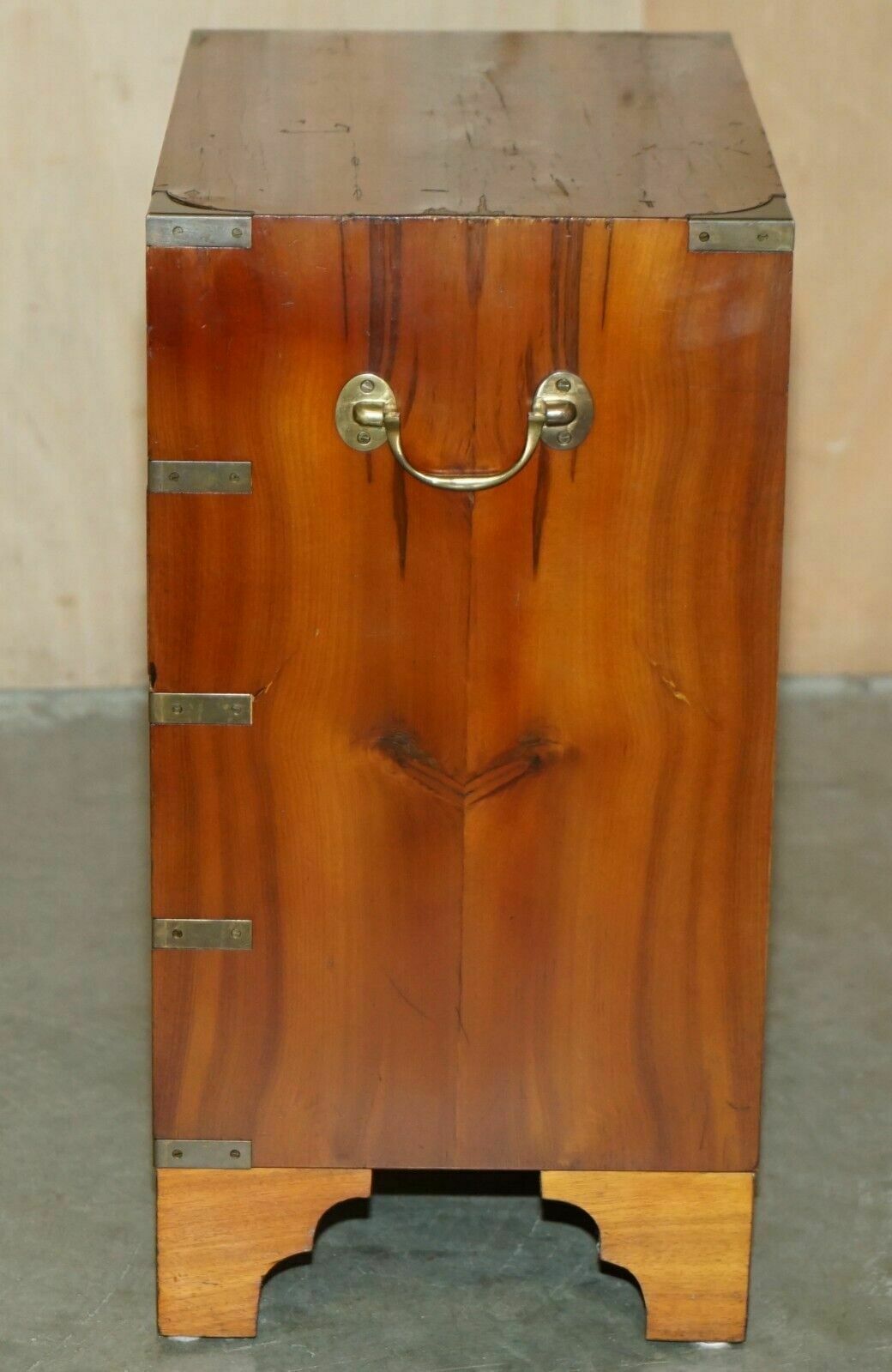photo furniture Pair Of Vintage Distressed Military Campaign Burr Yew Wood Side Table Drawers
