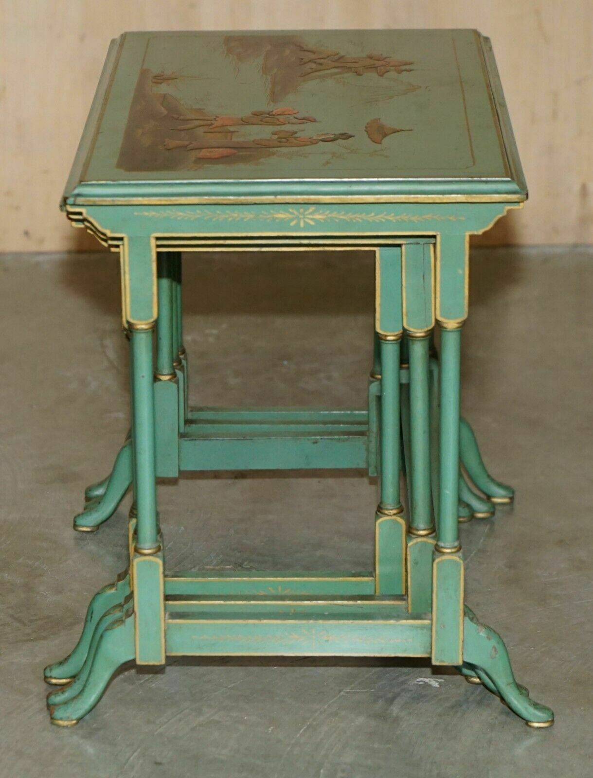photo buy Nest Of Three Antique Circa 1920 Chinese Chinoiserie Side Tables Hand Painted