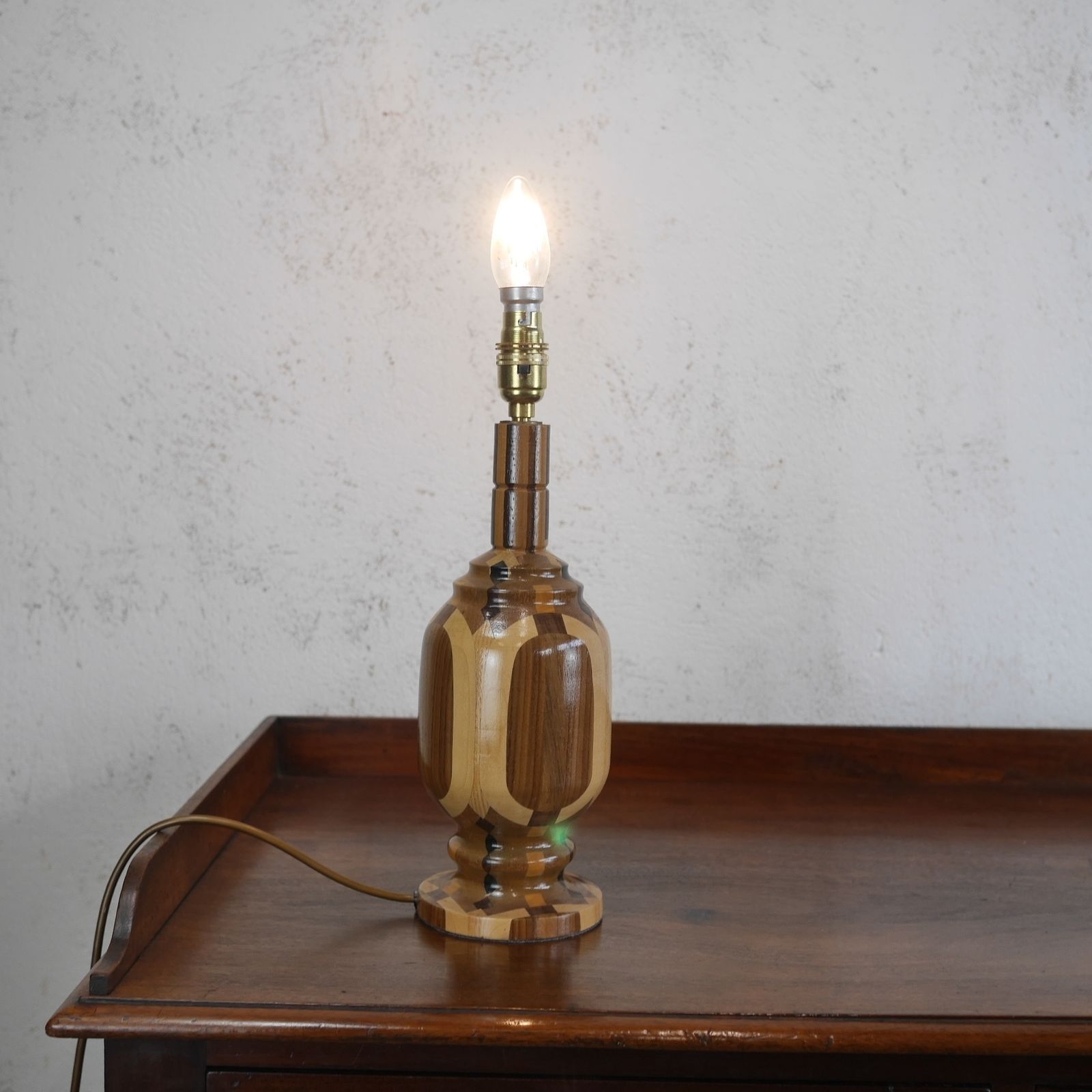 Vintage Mid Century Two Tone Wood Teak Table Lamp Shade Danish Era photo buy