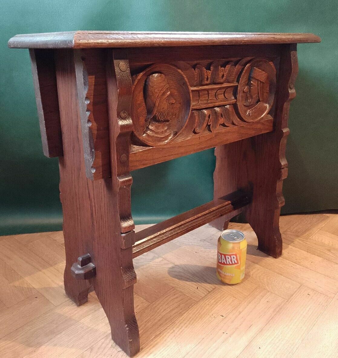 Antique Oak Carved Jointed Lidded Box Stool Sewing Side Table Elizabethan Style photo buy