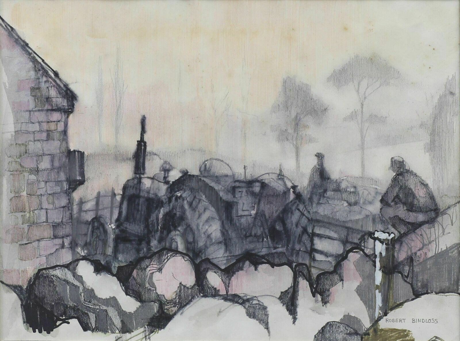 Pen, Pencil And Ink Wash By Robert Bindloss. Rural Scene With Old Tractor photo furniture