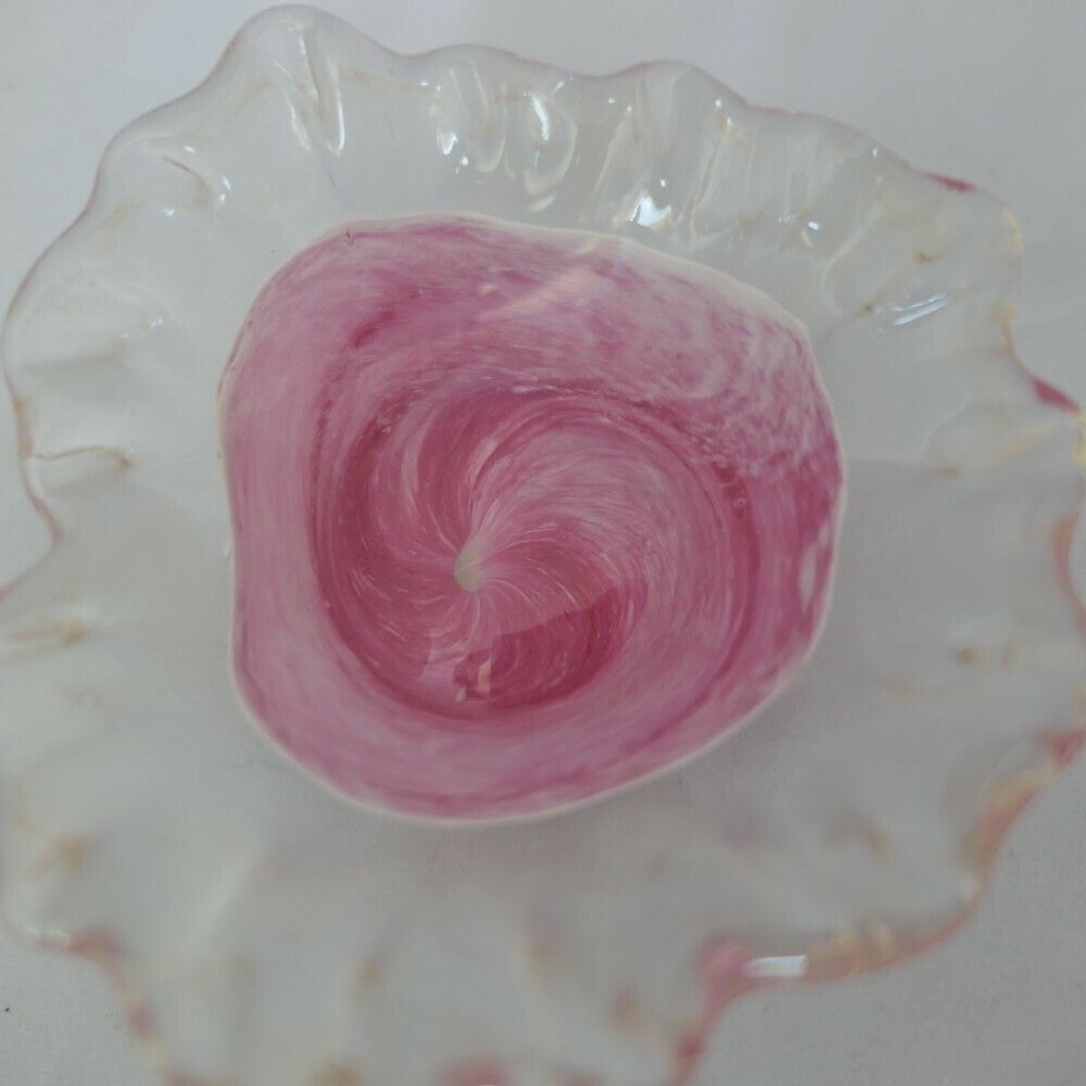 Isle Of Wight Art Glass Cased Dish In Shades Of Pink, With A Ruffled Top photo Home Decor