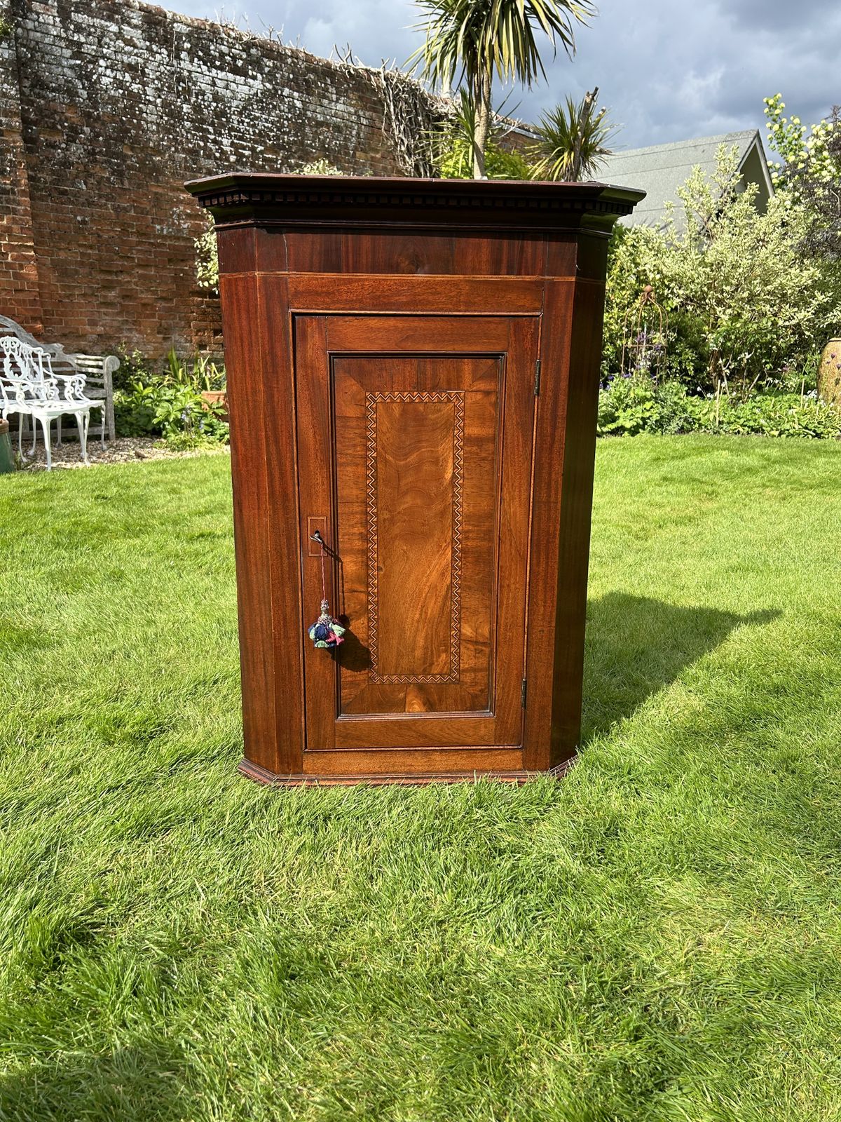 Antique Corner Cabinet English Mahogany With Inlay Circa 1800 photo vinterior