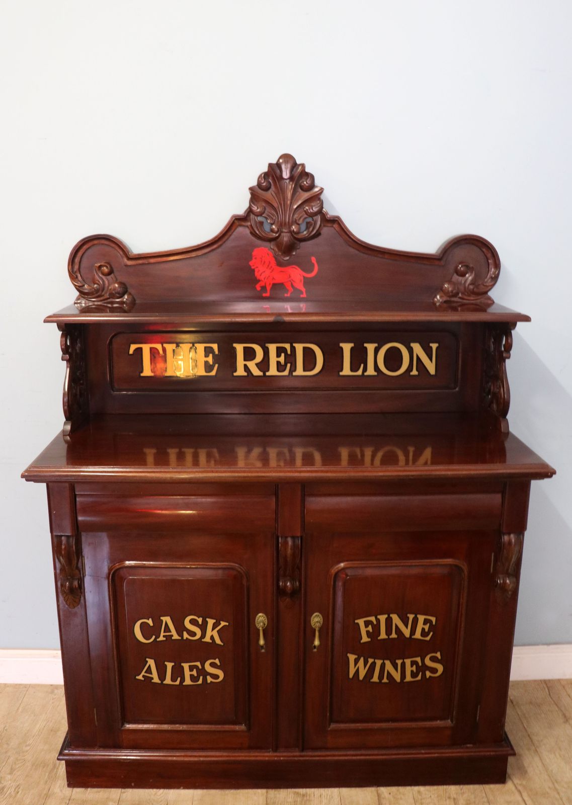 A Very Nice Solid Mahogany Chiffonier Sideboard, Later Sign Written For The Red Lion Public House. photo furniture