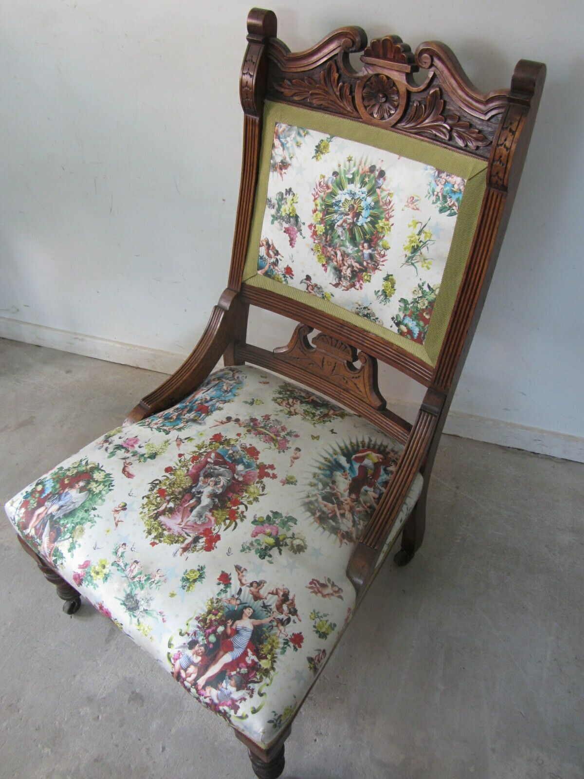 Antique Mahogany Nursing Chair, Traditionally Upholstered With Jean Paul Gaultier Fabric photo Furniture