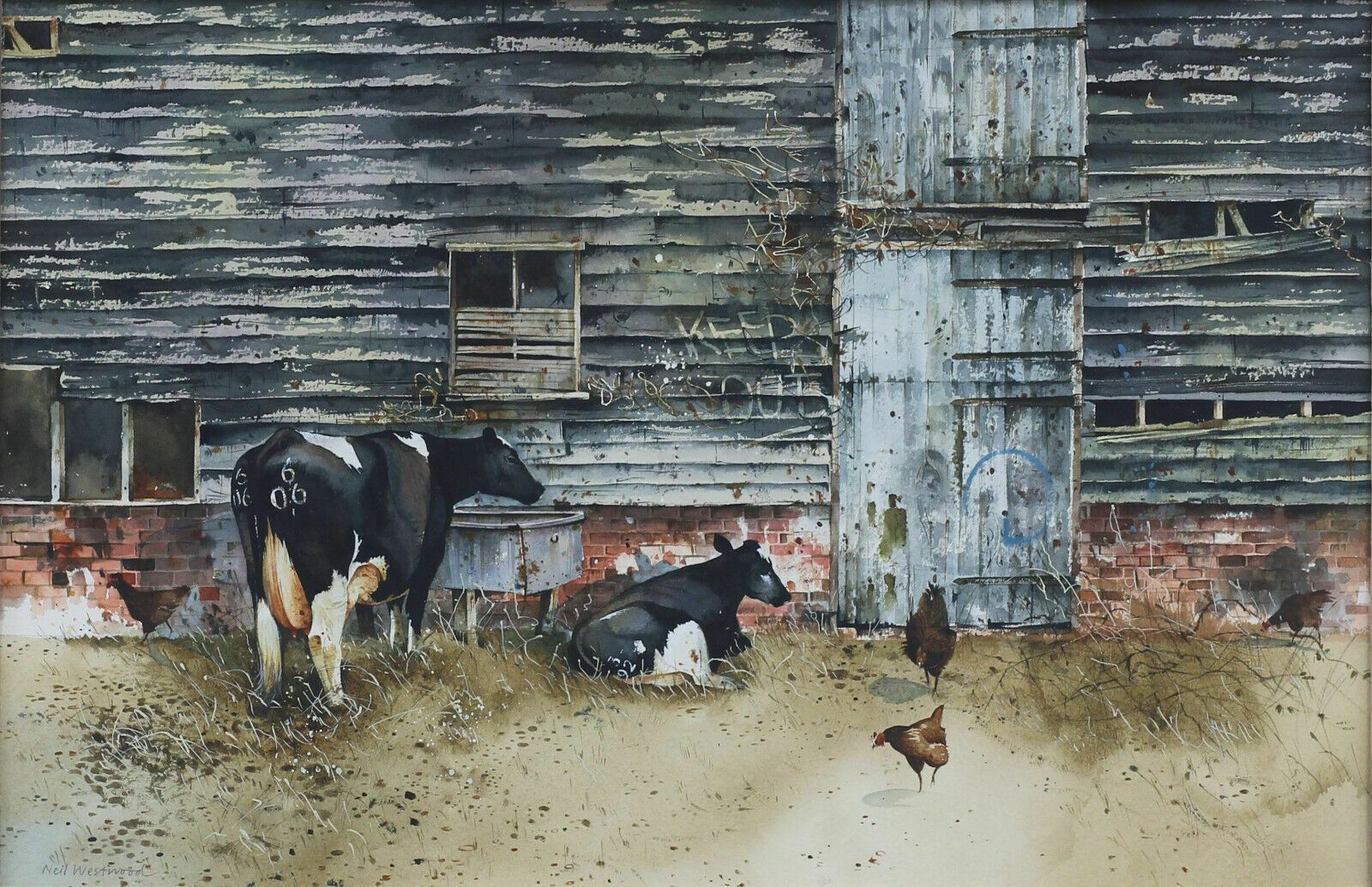 Watercolour By Neil Westwood. "Friesians By An Old Barn" photo furniture