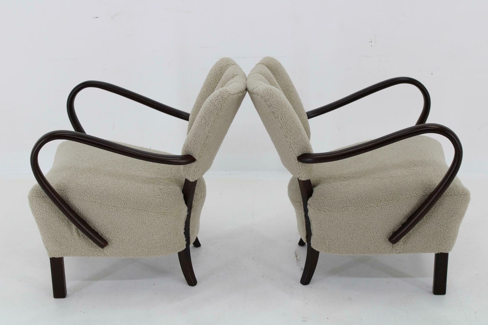 1930s Pair Of Jindrich Halabala Art Deco H 237 Armchairs In Bouclé, Restored photo Furniture
