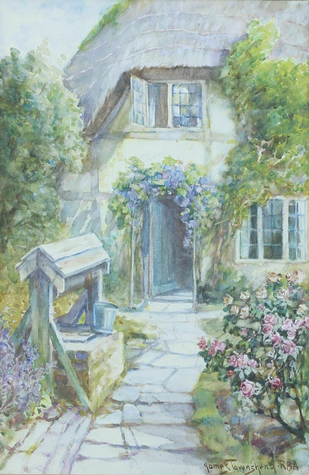 Watercolour By James Townshend. Thatched House With Well photo furniture