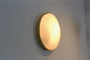 Large Glashütte Limburg Brass & Opaline Glass Wall Light, Stock Of 9 photo vintage