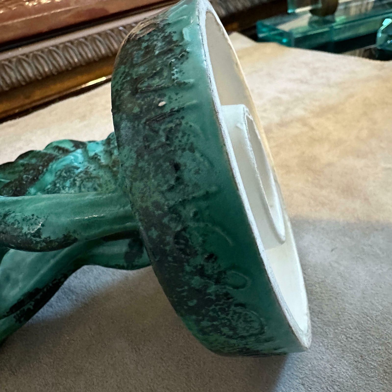 1951 Mid Century Modern Italian Green Ceramic Italian Aviation Rally Trophy photo vintage