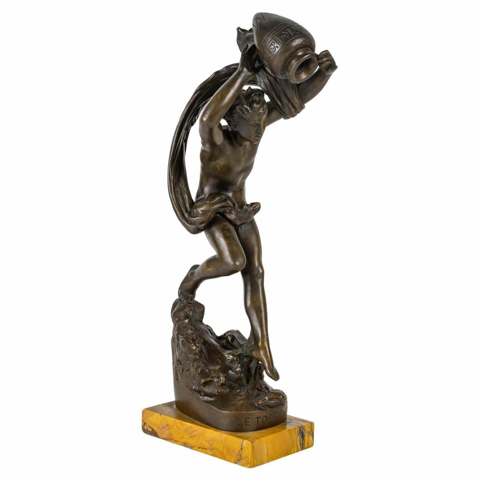 Sculpture By U.Basset, Le Torrent, Bronze Sculpture, 19th Century, Napoleon III.