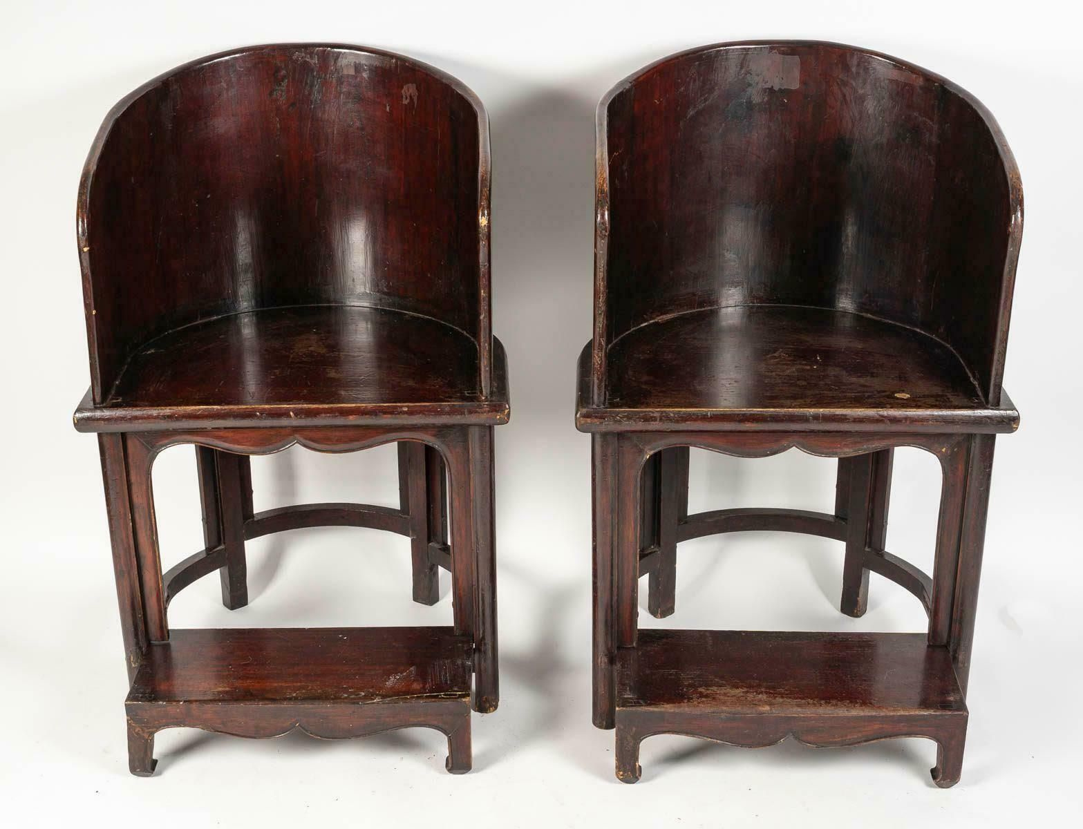 Pair Of Art Of Asia Wooden Dignitary Armchairs With Footrests. photo vinterior