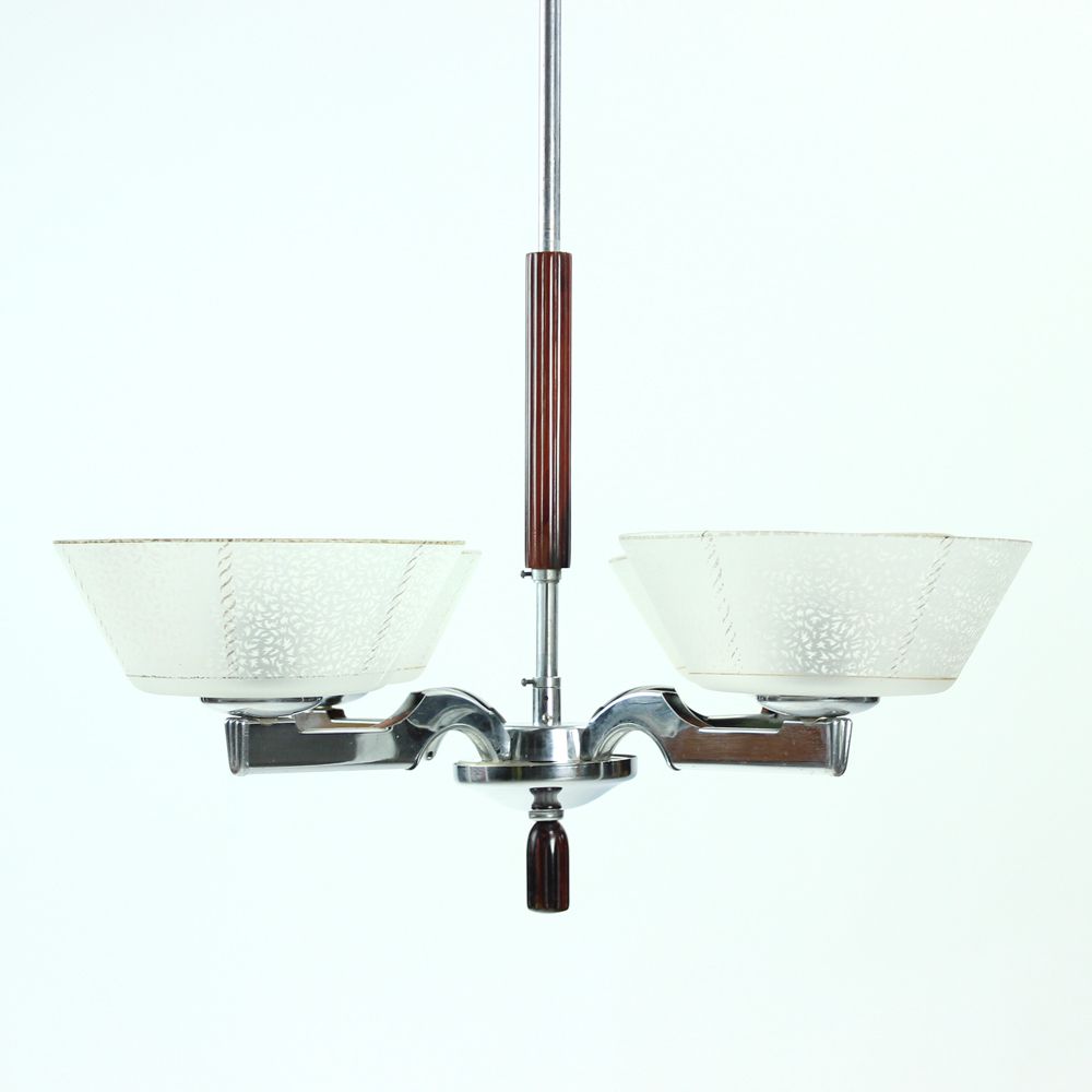 Art Deco Ceiling Light In Chrome, Czechoslovakia Circa 1940s photo for sale
