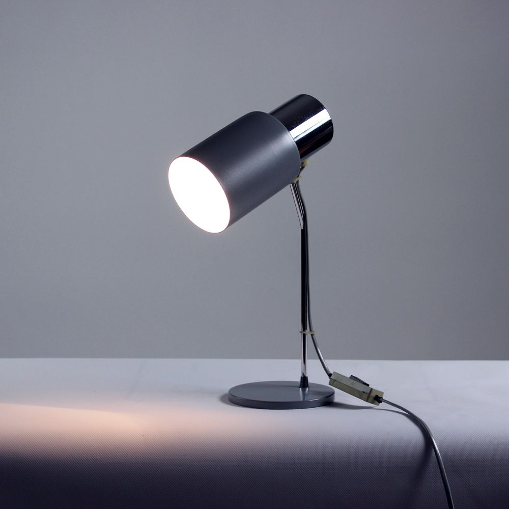 Table Lamp In Chrome And Gray Metal, By Josef Hurka For Napako 1960s photo Lighting