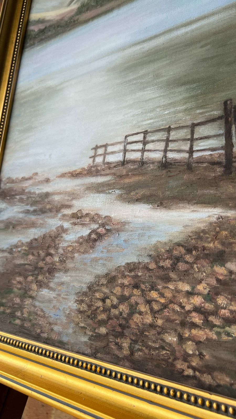 Original Signed & Framed Landscape Oil Painting Depicting A Lake By A Mountain photo buy