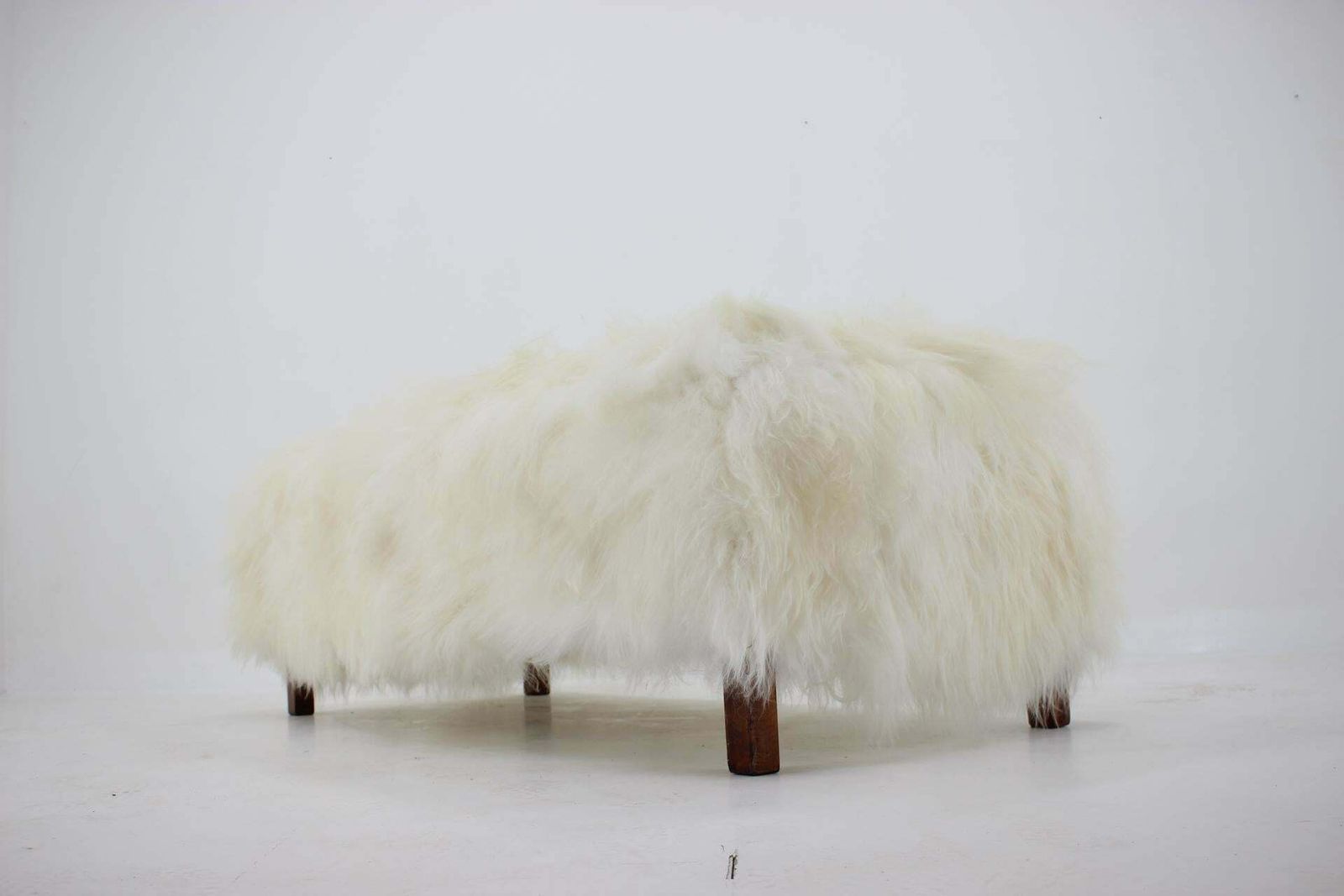 1930s Extraordinary Art Deco Ottoman In Sheepskin Upholstery, Czechoslovakia photo buy