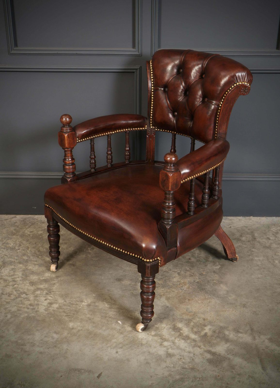 photo furniture Pair Of Victorian Mahogany & Buttoned Leather Captains Desk Chairs