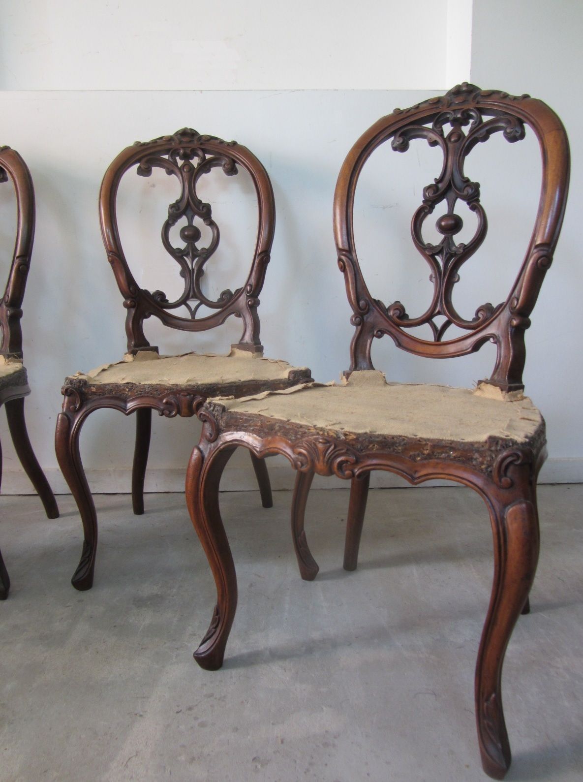 Four Victorian Walnut Balloon Back Chairs, Including Completed Upholstery With Fabric Choice photo Furniture