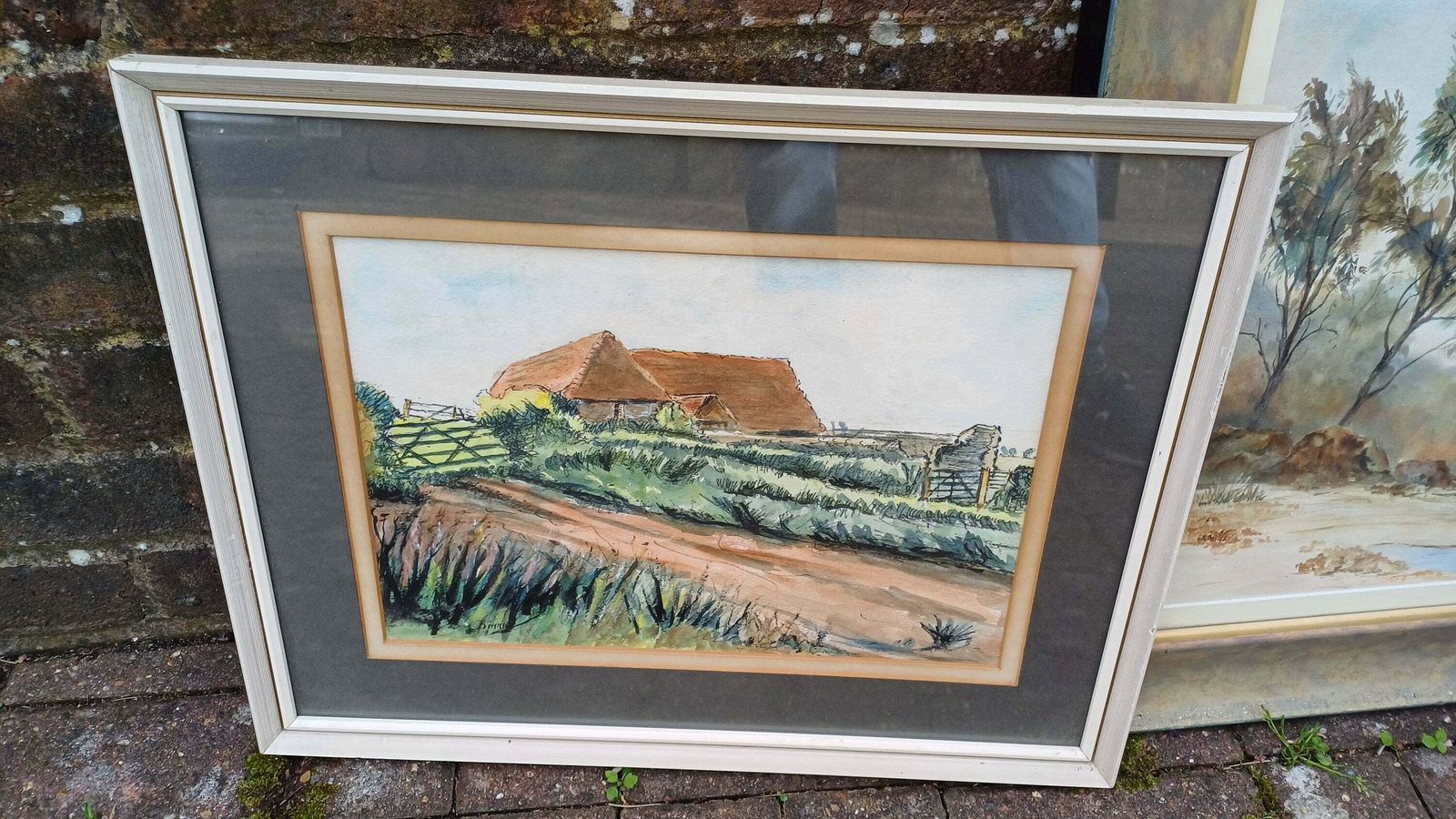 3 Large Vintage Superior Original Watercolours Landscape Countryside Agriculture Theme Picture Frames And Mounts. Salisbury And Sussex. photo 120.0