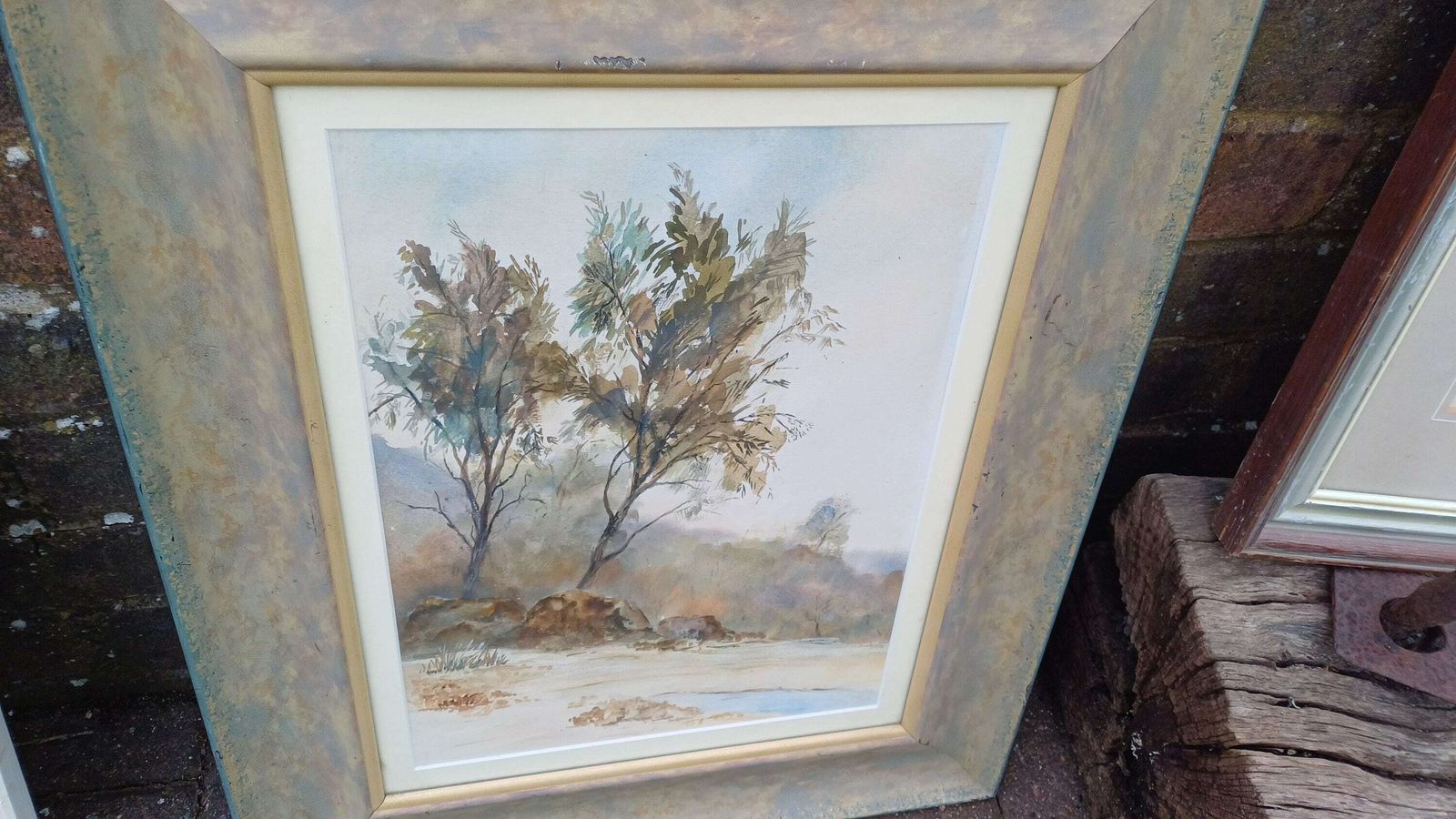 3 Large Vintage Superior Original Watercolours Landscape Countryside Agriculture Theme Picture Frames And Mounts. Salisbury And Sussex. photo buy