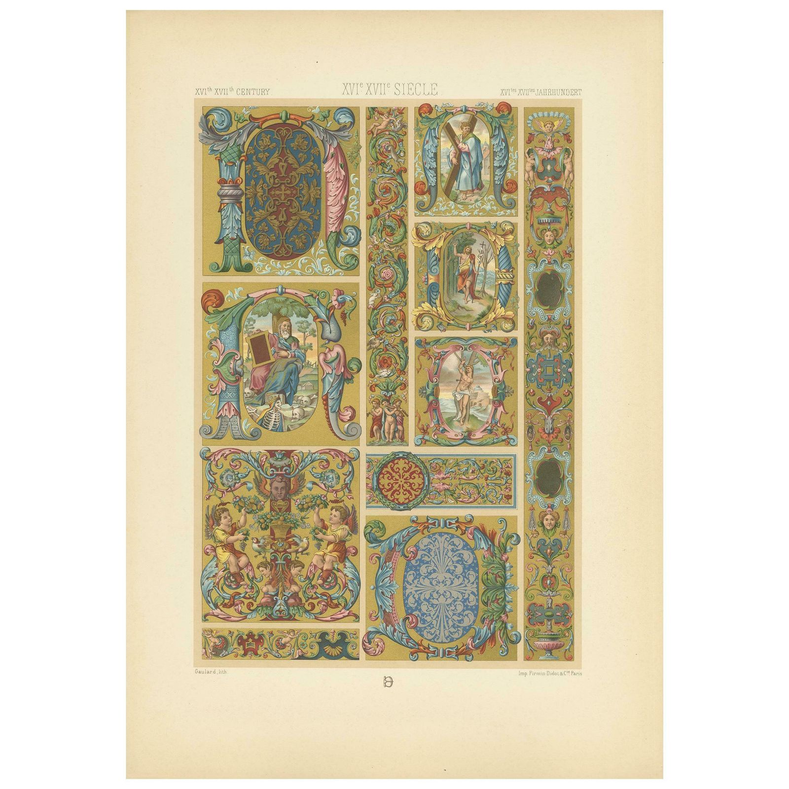 Pl. 98 Antique Print Of 16th 17thcentury Italian Decorations By Racinet