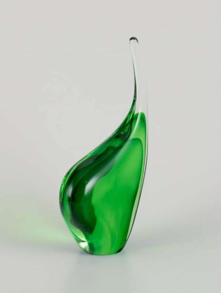 Per Lütken For Holmegaard. Sculpture In Green Art Glass. 1960s photo for sale