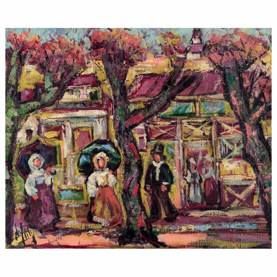 Henry Maurice D'anty. Oil On Canvas. Cityscape With Figures