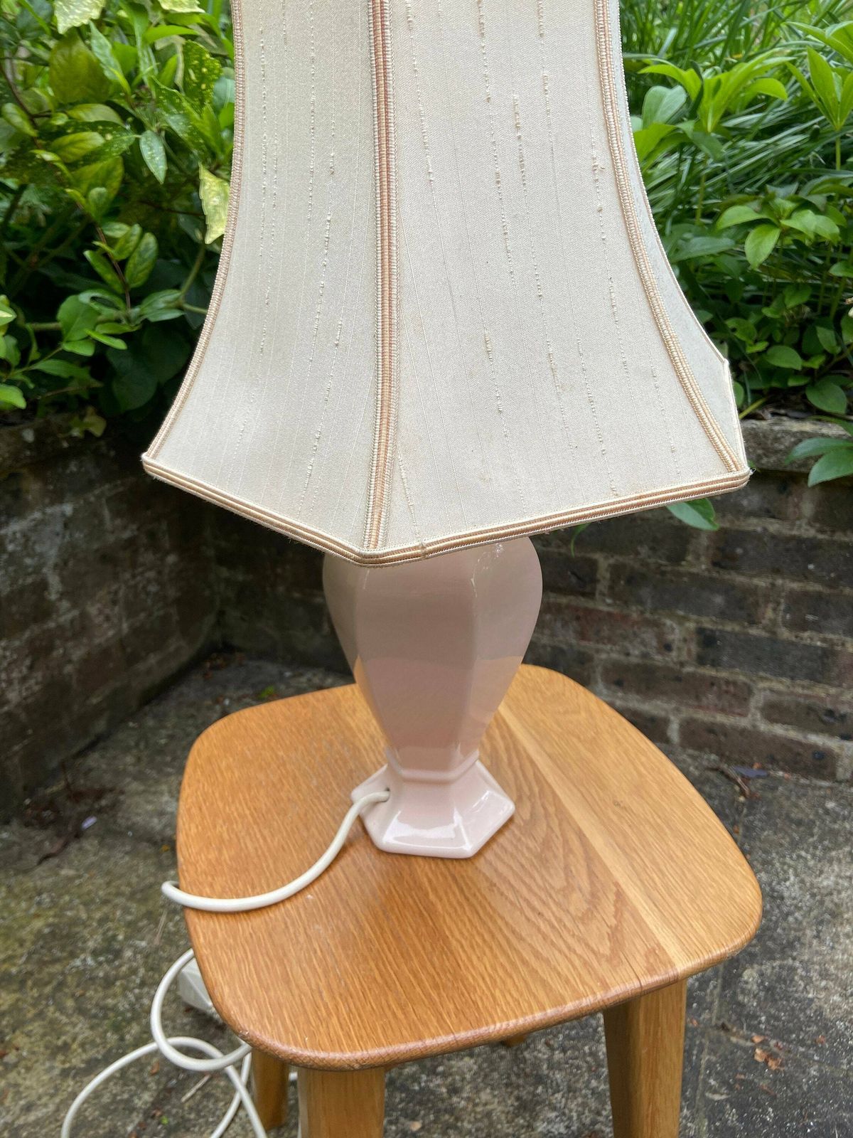 Vintage Baby Pink Pastel Pink St Michael’s Ceramic Glazed Lamp Base With Vintage Pink Shade, Table Lamp, Working Vintage Lamp photo vinterior