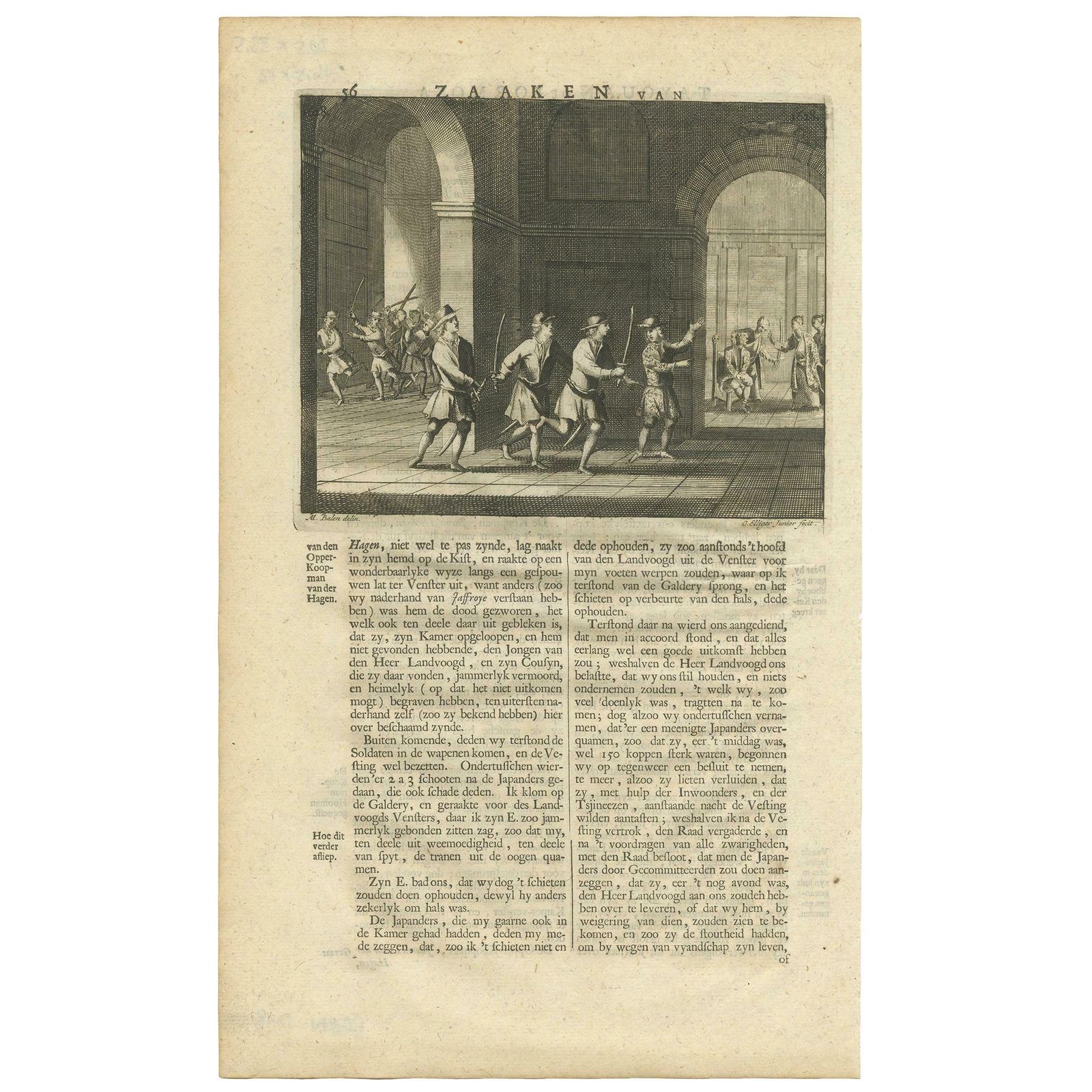 Antique Print Of The Kidnapped Governor By Valentijn, 1726