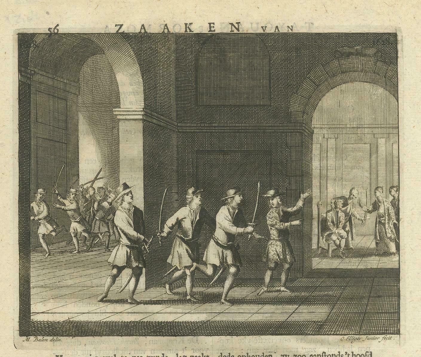 Antique Print Of The Kidnapped Governor By Valentijn, 1726 photo for sale