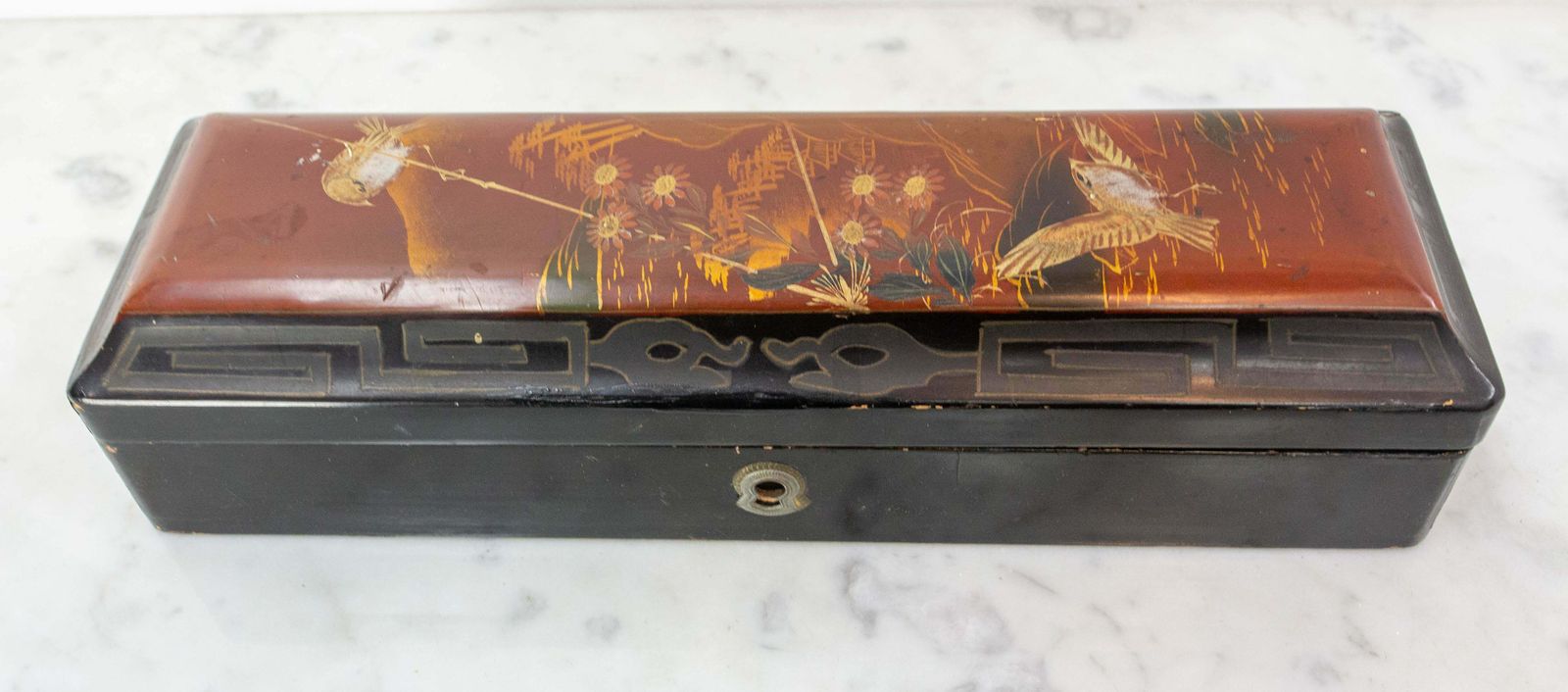 Chinese Lacquered Brush Box With Painted Birds, Late 19th Century photo furniture