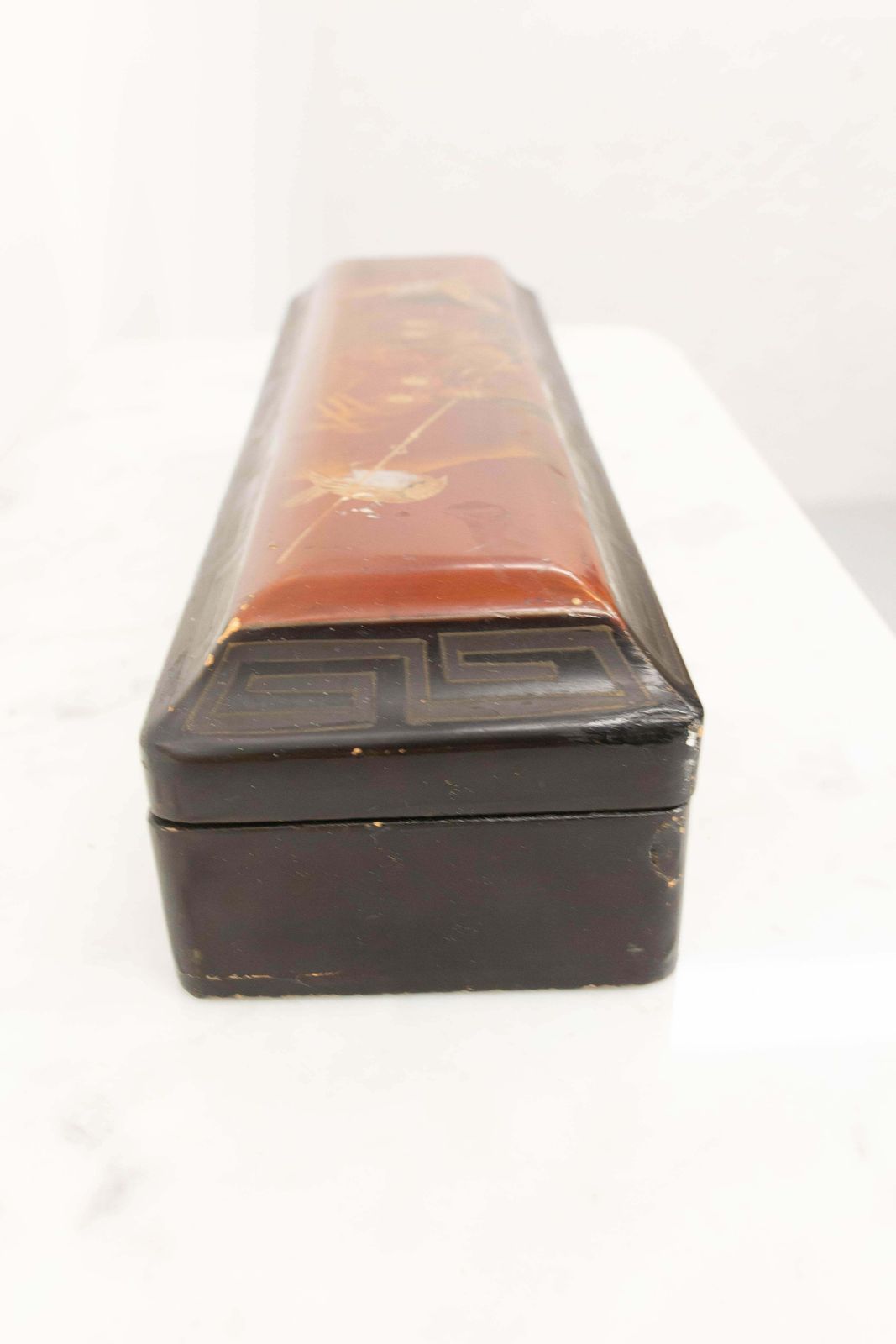 Chinese Lacquered Brush Box With Painted Birds, Late 19th Century photo for sale