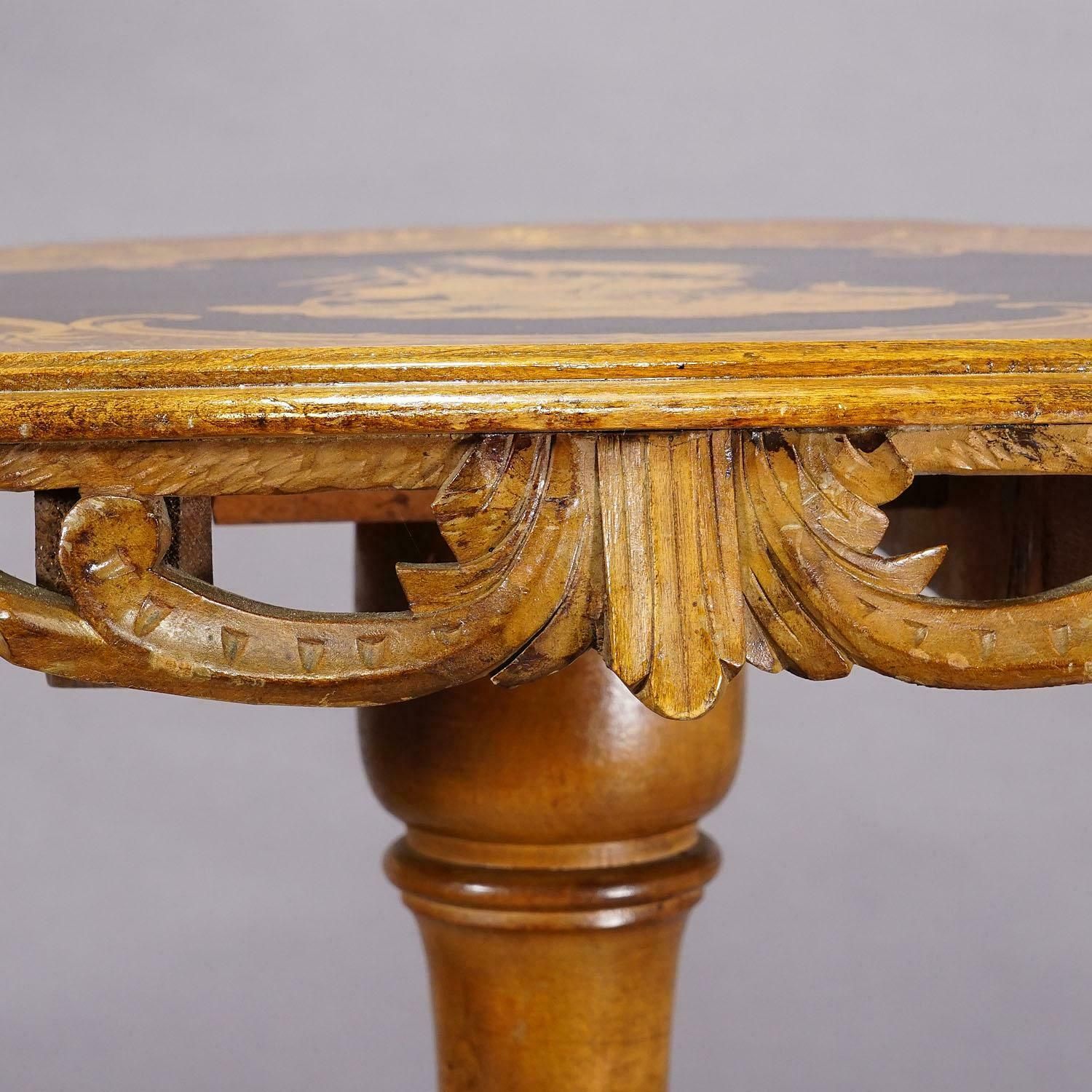 Furniture Edelweis Marquetry Side Table Swiss Brienz 1900 photo