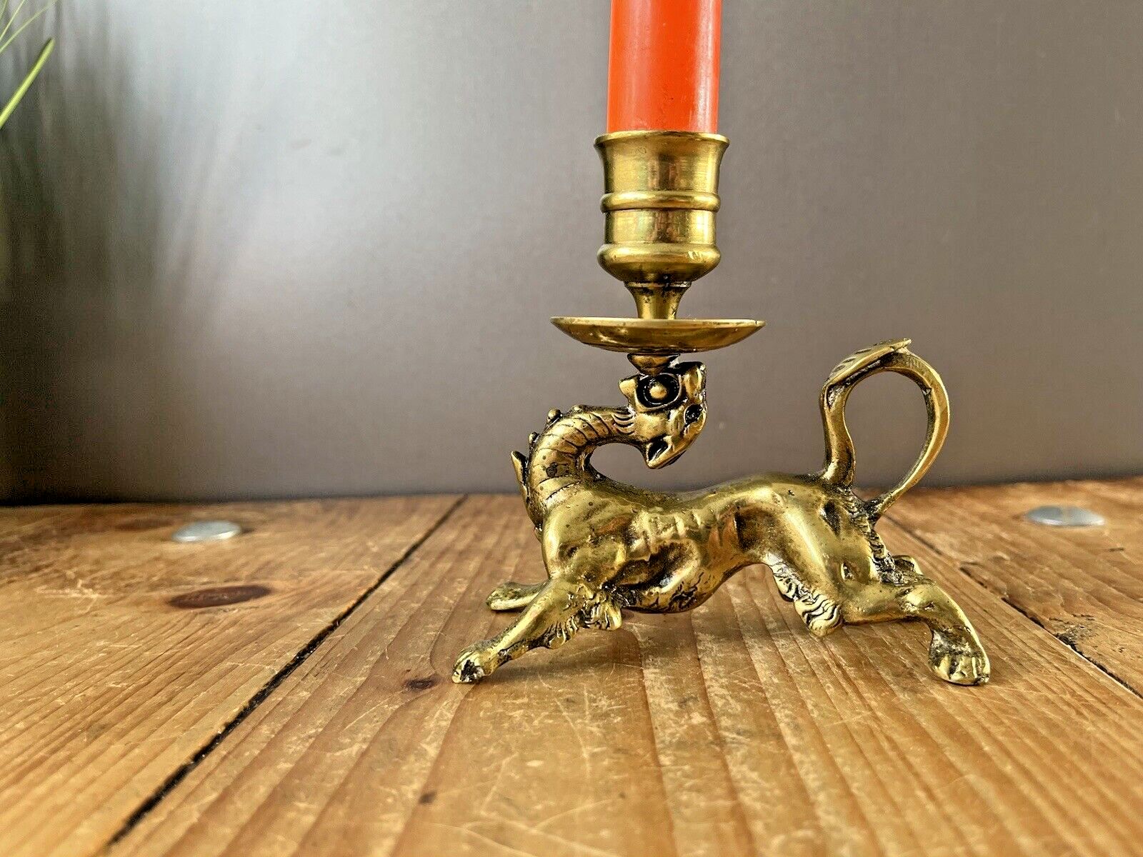 Quality Antique 19th C Chinese Dragon Candlestick Candle Holder Mythical Foo Dog photo for sale