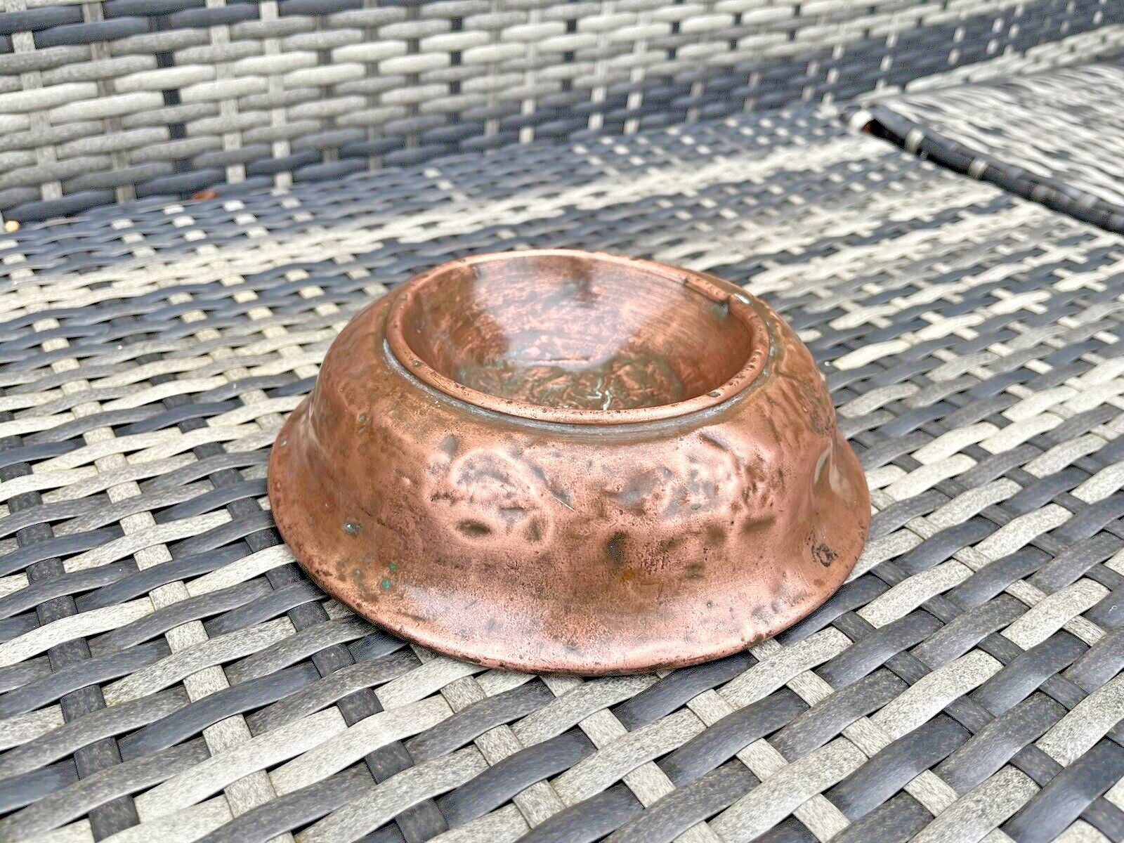 photo for sale Antique 19th C Arts & Crafts Beaten Copper Dog Bowl Cat Pet Dish Food Water