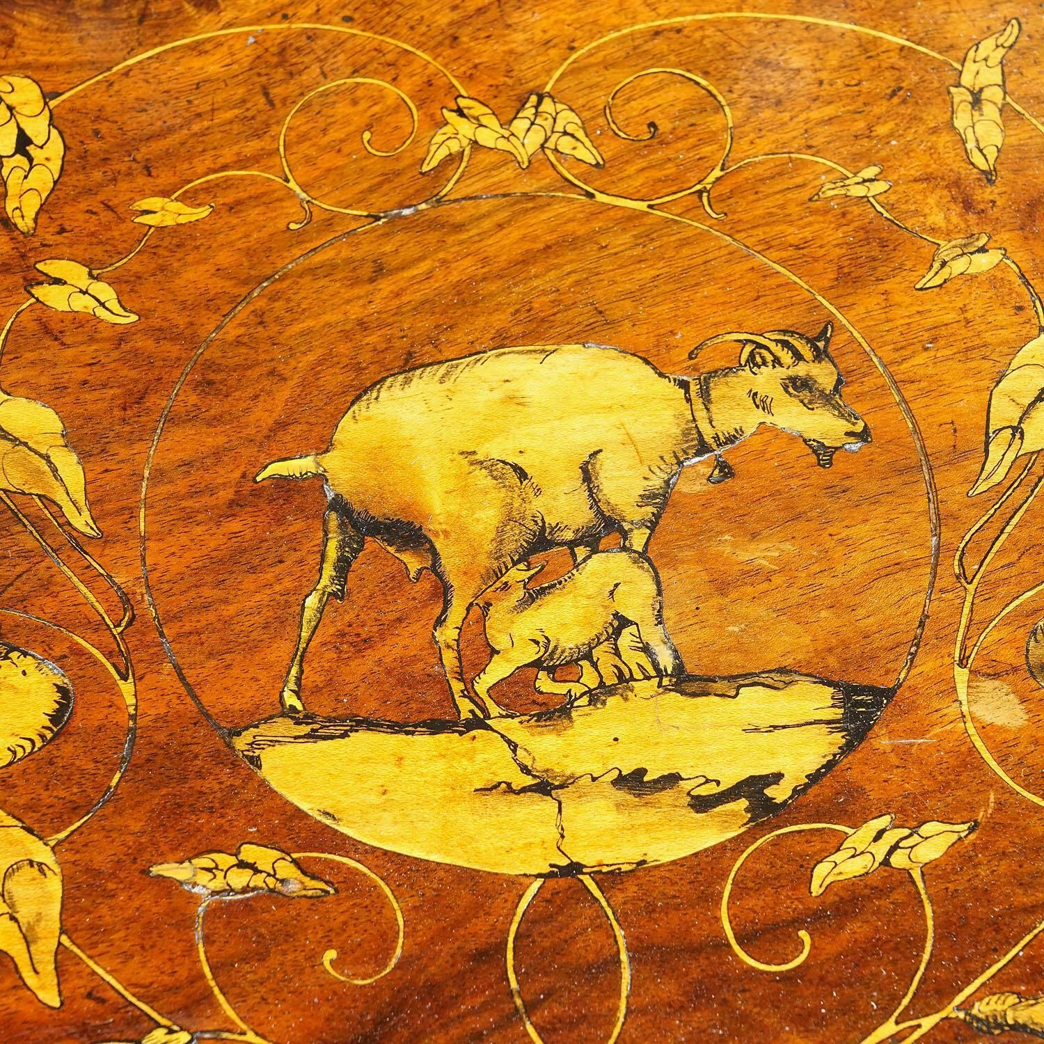 Furniture Pair Nutwood Edelweis Marquetry Chairs Swiss Brienz 1900 photo