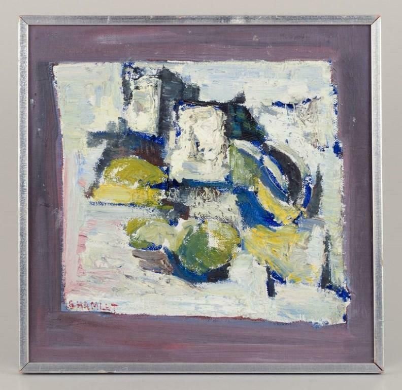 S. Hamlet, Swedish Artist. Oil On Board. Abstract Composition, 1971 photo furniture