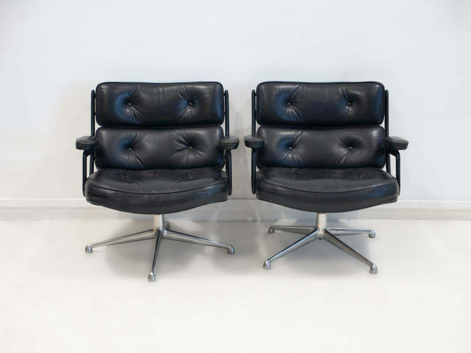 Pair Of Black Leather Executive Chairs By Charles And Ray Eames photo furniture
